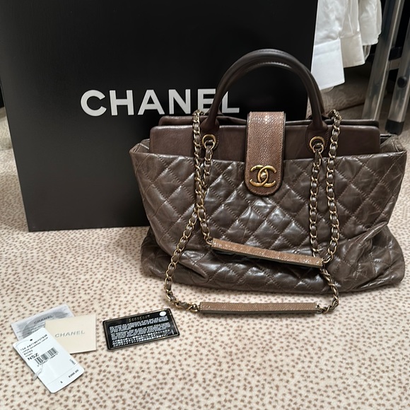 CHANEL Handbags - Chanel Large Shopping Tote, Quilted w/ Shagreen & Gold